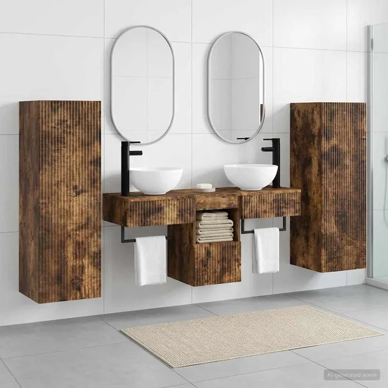 Badezimmermöbel-Set 5 stk. Geräucherte Eiche 33 x 34,5 x 100 cm