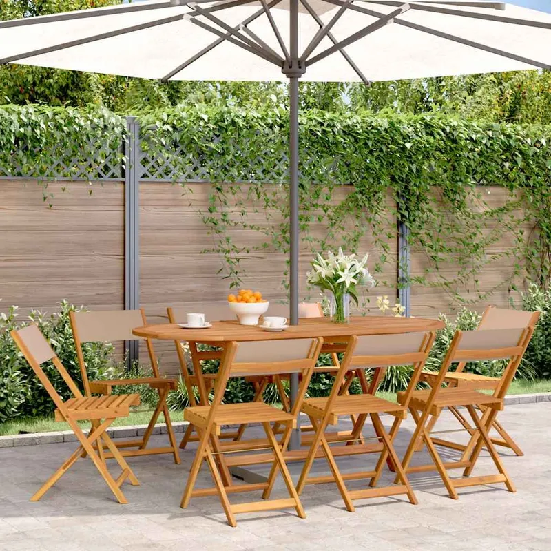 Chaises pliantes 8 pièces, tissu taupe et bois massif