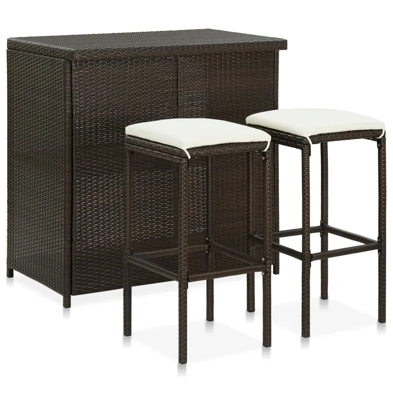 3-tlg. Bar Set Poly Rattan marrone