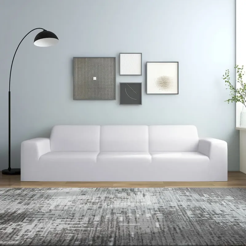 Housse extensible de canapé 4 places Blanc Jersey de polyester