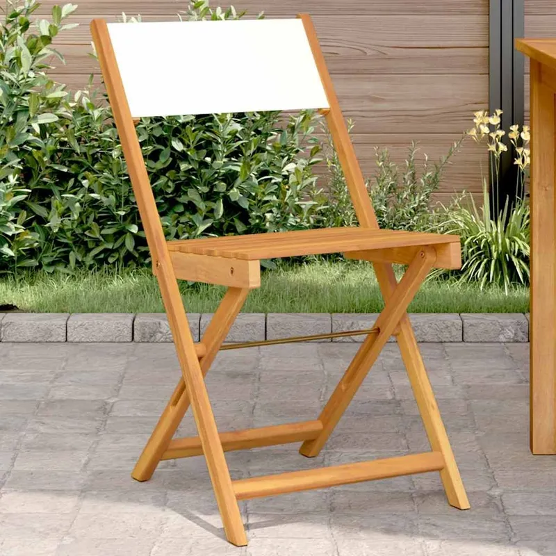 Chaises pliantes (lot de 2) en bois massif d'acacia blanc crème et tissu