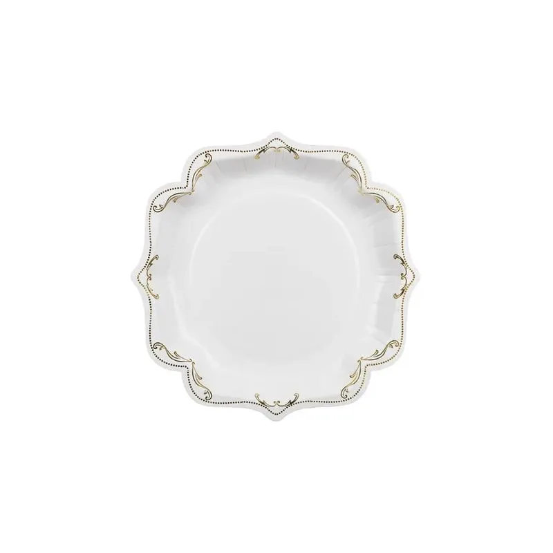 Partydeco Einwegteller mit Ornament blanc/Gold, 26 cm, 6 pièces