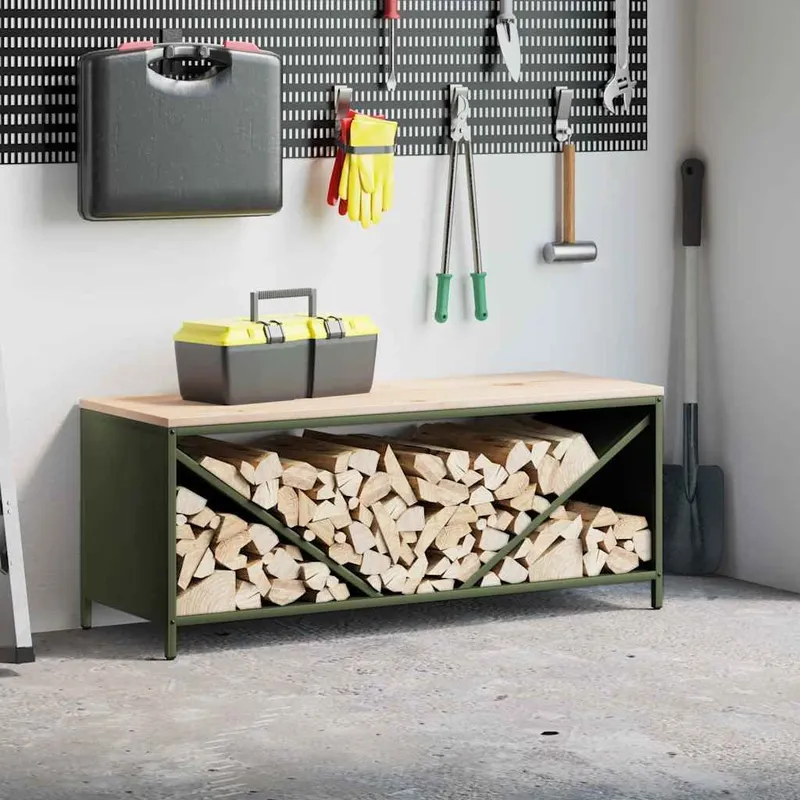 Brennholzshelf with Holzplatte Olivgrün 100,5x35,5x40 cm