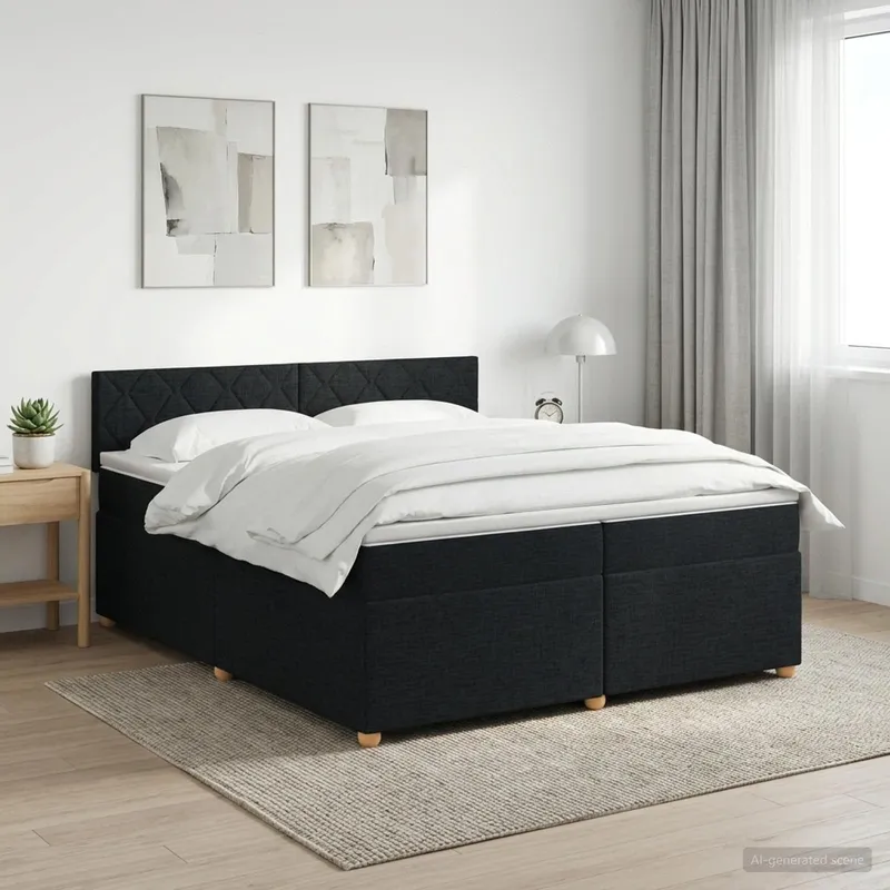 Boxspringbett mit Matratze Schwarz 200 x 200 cm Stoff