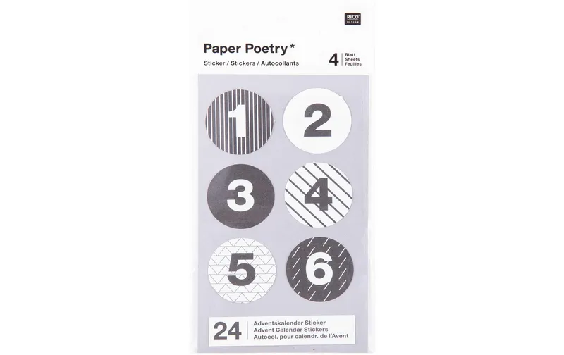 Rico Design Adventskalender-Zahlen Sticker nero/bianco, 4 Blatt