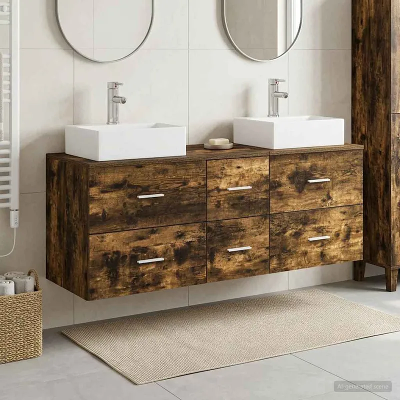 Badezimmerschrank-Set 3 stk. Geräucherte Eiche
