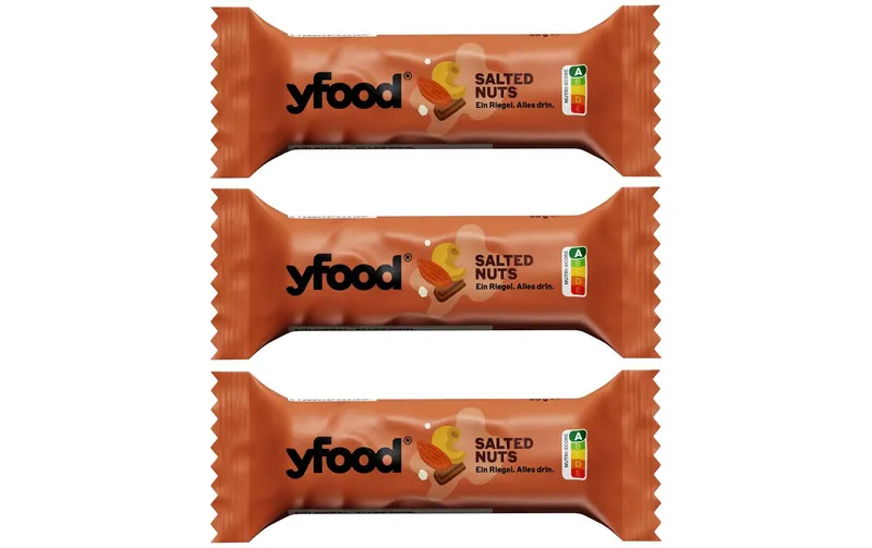 YFOOD Riegel Salted Nuts 3 x 60 g