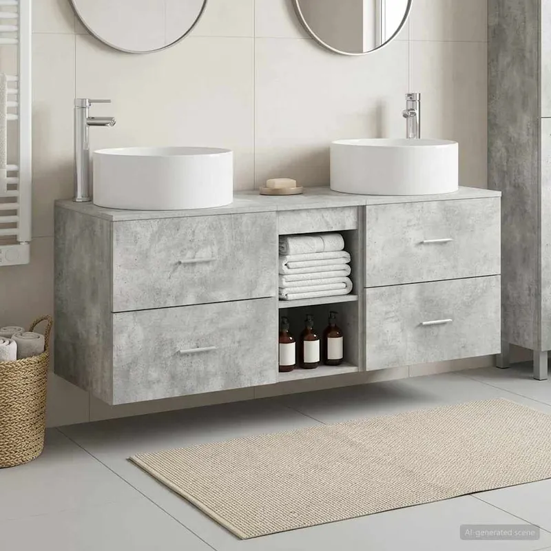 Badezimmermöbel-Set 3 stk. Betongrau 49,5 x 44,5 x 65,5 cm