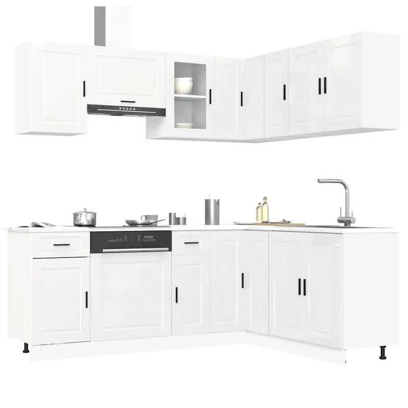 11-tlg. Küchenschrank-Set Porto Hochglanz-Weiß Holzwerkstoff