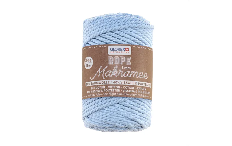 Glorex Wolle Makramee Rope gedreht 63 m x 3 mm, 250g, Hellblau