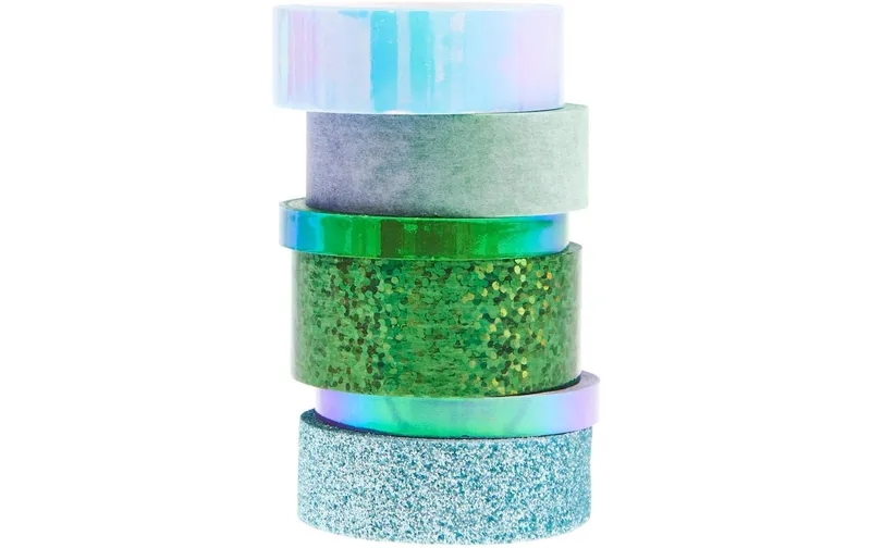 Rico Design Washi Tape Mirror 6 pezzi, blu/verde, 3/8/10 m