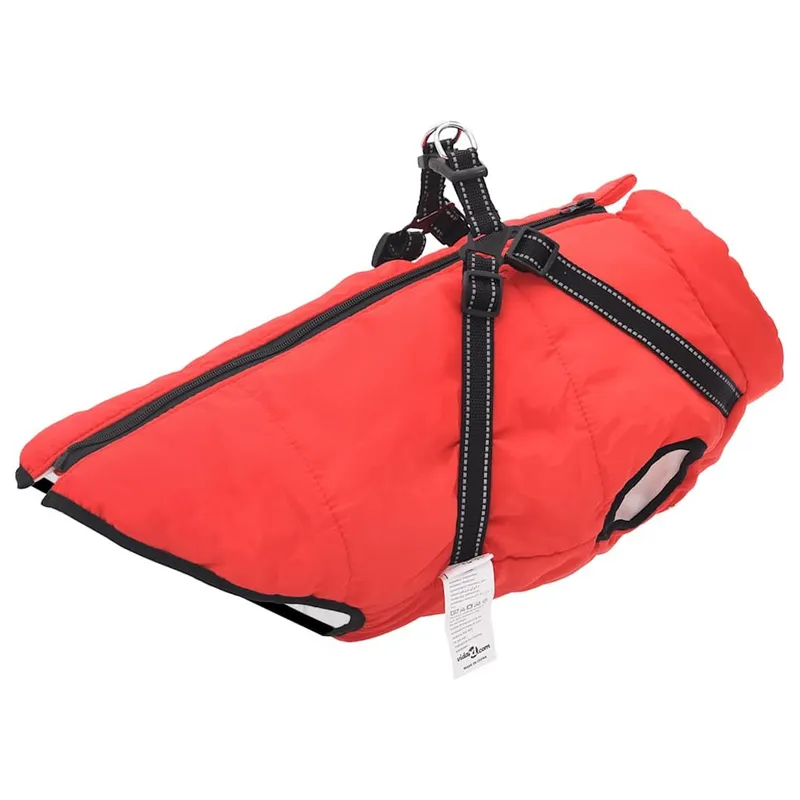 Hundemantel mit Geschirr Wasserdicht Reflektierend Rot L68