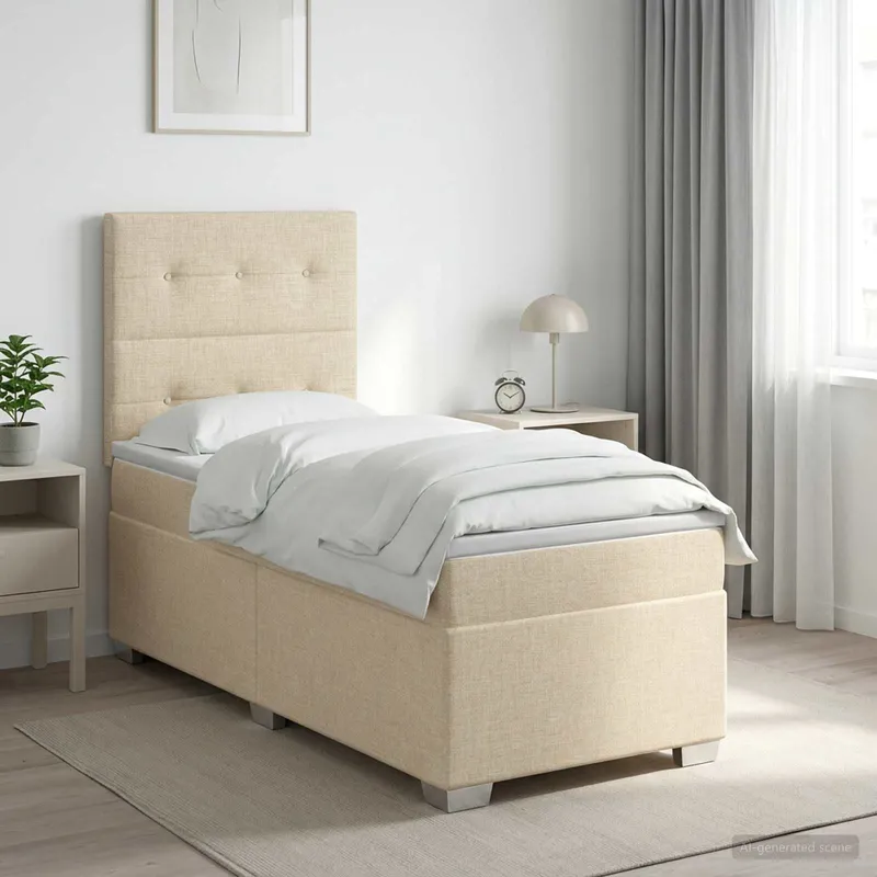 Boxspringbett mit Matratze mit Kopfteil Creme 90 x 190 cm Stoff