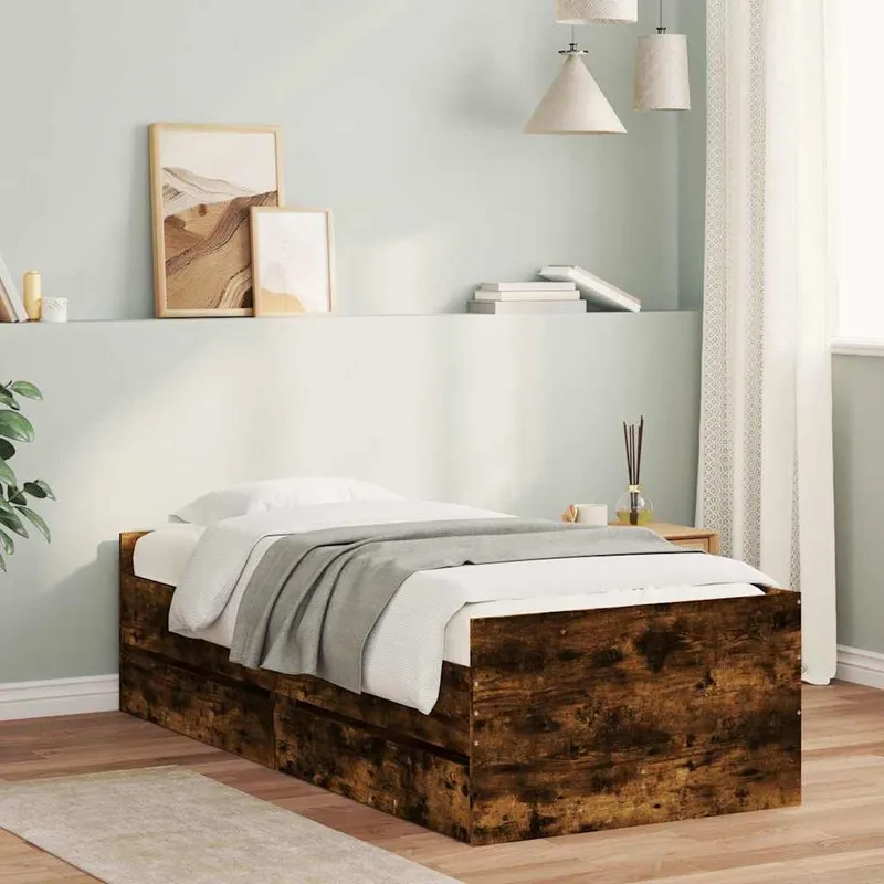 struttura letto con cassetti rovere affumicato 90x200 cm