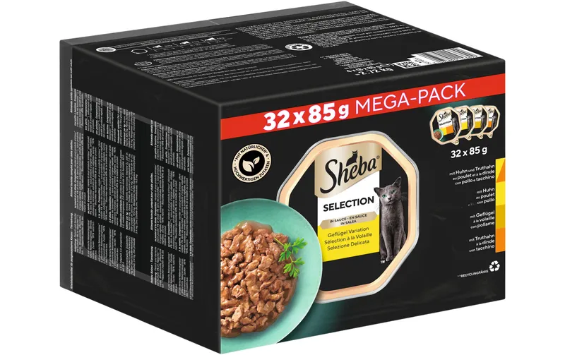 Sheba Nassfutter Selection in Sauce, Geflügel Variation, 32 x 85 g