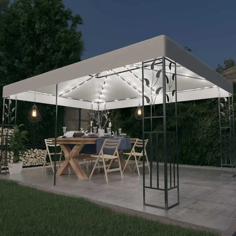 Pavillon mit Doppeldach & LED-Lichterkette 3x4 m bianco