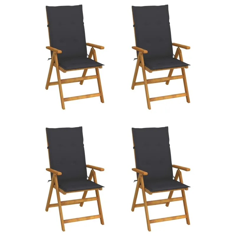 4er-Set verstellbare Klappstühle mit Kissen aus massivem Akazienholz