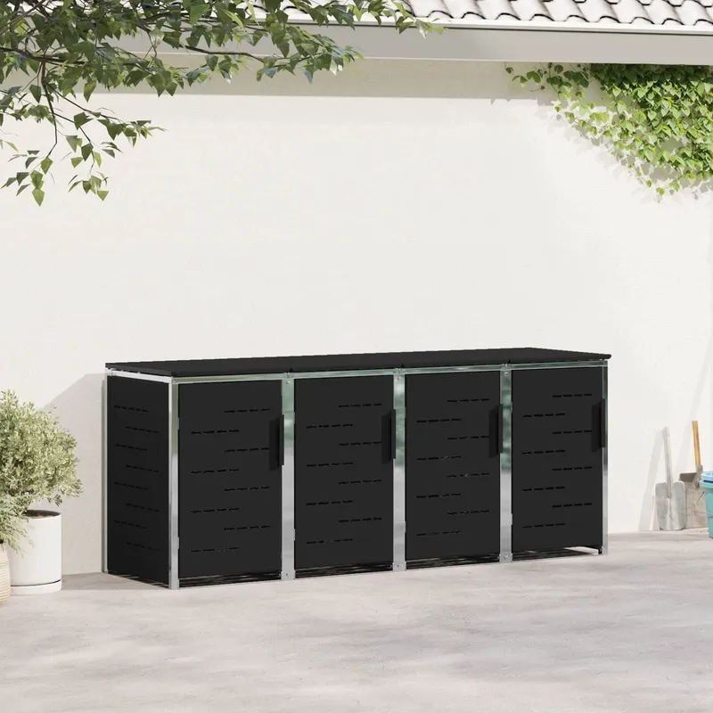 Stockage de bac à déchets for 4 Bins 240L Acier inoxydable Noir