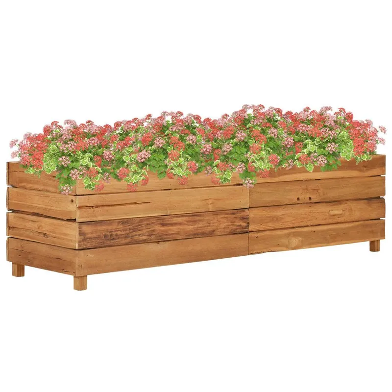Fioriera Rialzata 150x40x38 cm in Teak Riciclato e Acciaio