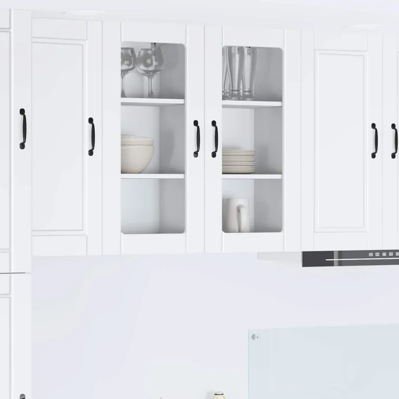Cabinet en verre mural PORTO 2 pc Blanc Bois d'ingénierie