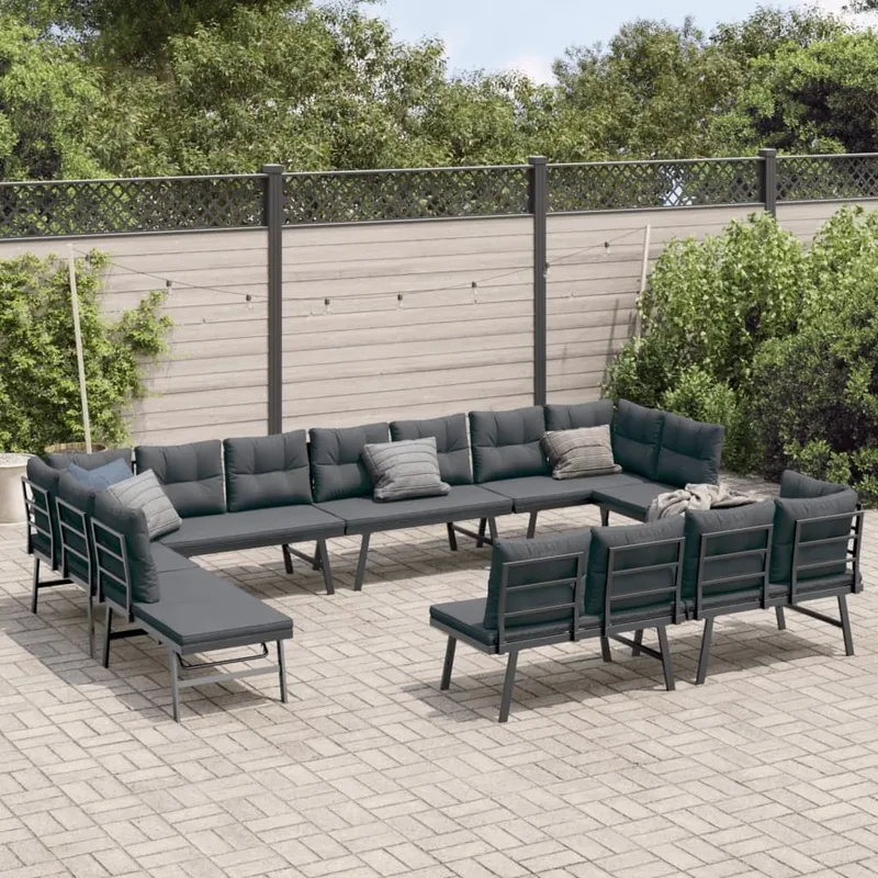 8-tlg. Garten-Sitzgruppe mit Kissen noir Stahl