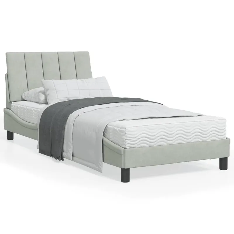 letto con materasso "Hanko" grigio chiaro 90x200 cm velluto
