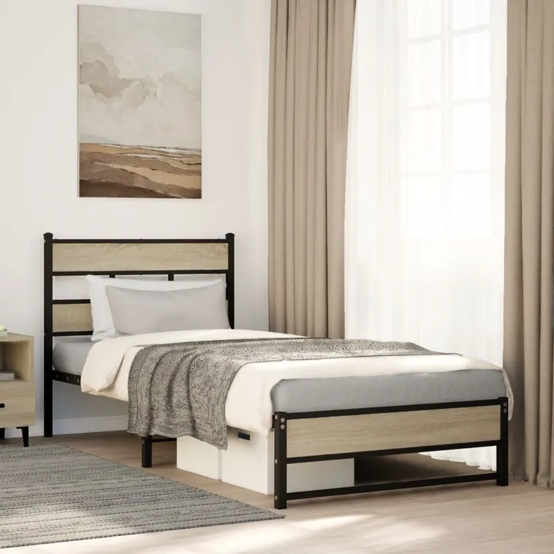 letto in metalloo senza materasso rovere Sonoma 80x200 cm