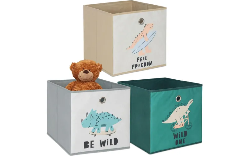 relaxdays Spielzeugbox Dino 3 pièces
