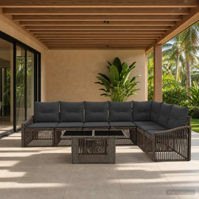 set divano da giardino 8 pz. grigio e grigio scuro polyrattan