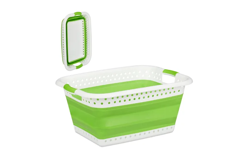 relaxdays Wäschekorb 37 l, green/white