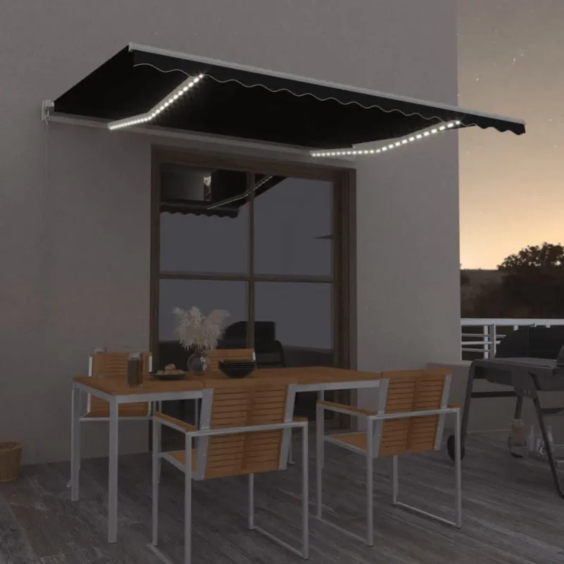 Auvent manuel rétractable avec LED 450x350 cm Anthracite