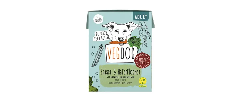 Vegdog Nassfutter Adult Tetra Pak Erbsen et Haferflocken 390 g
