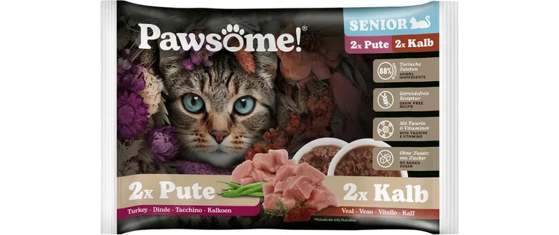 Pawsome Cat Superfood Senior Kalb & Pute 4 x 85 g