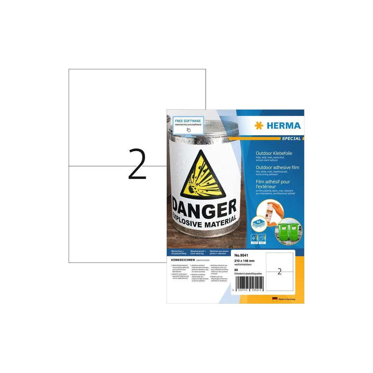 HERMA Outdoor-Folienetiketten A4, 210 x 148 mm, 80 Etiketten