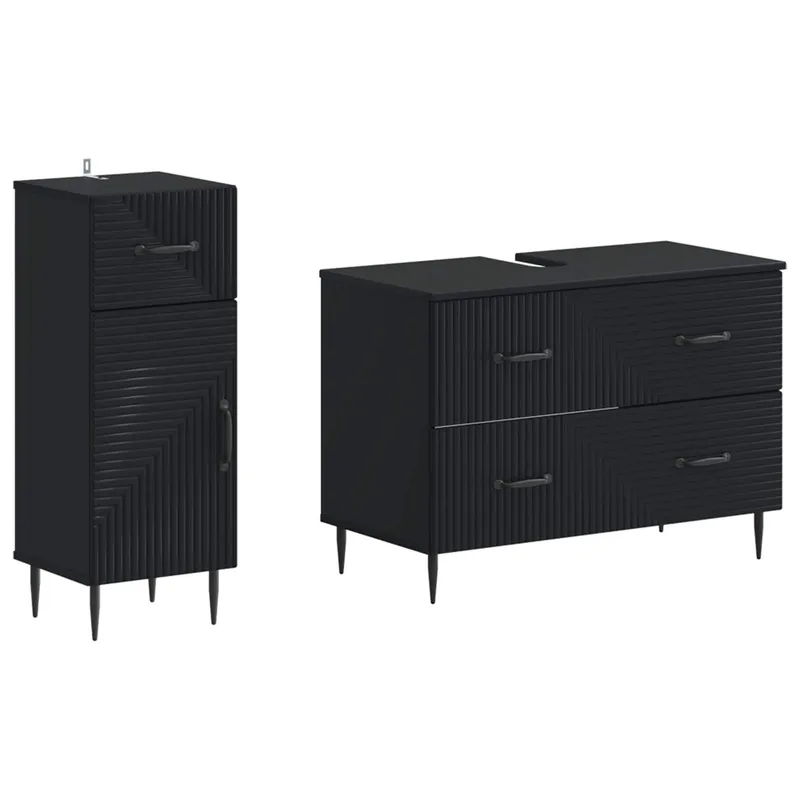 2-teiliges Badezimmer Schrank Set HAARLEM Schwarz Holzwerkstoff