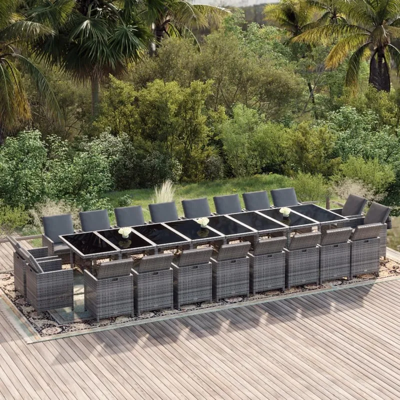 21-tlg. Garten-Essgruppe mit Kissen Poly Rattan grigio