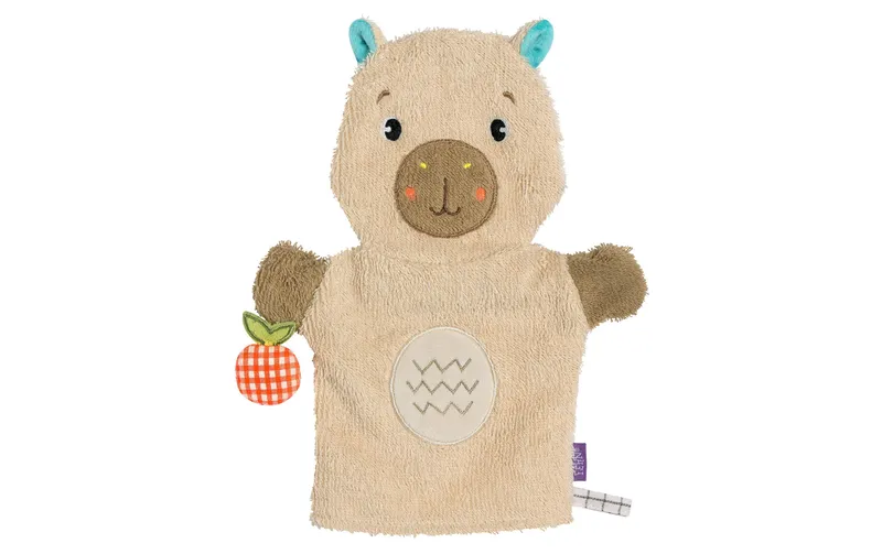 fehn Baby-Waschhandschuh Capybara, Beige / marrone, 25 cm