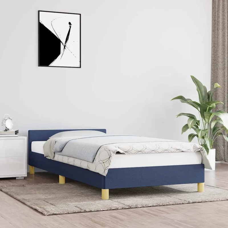 struttura letto con testiera senza materasso blu 80x200 cm tessuto