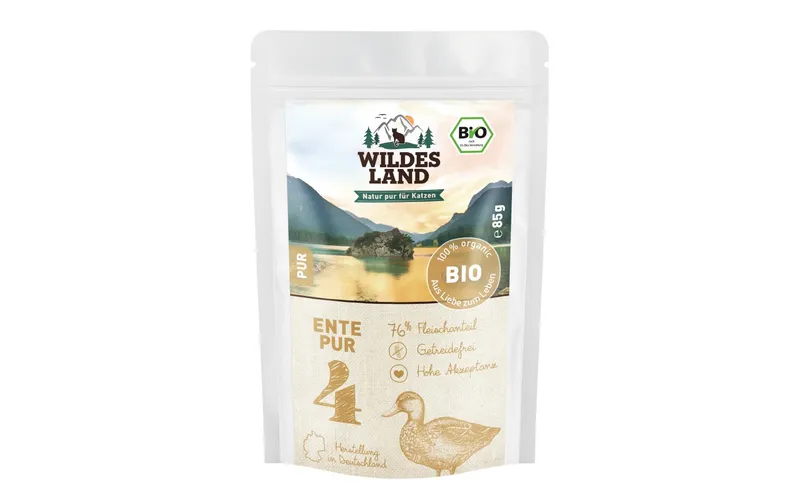 Wildes Land Nassfutter Adult BIO Ente PUR m. Lachsöl 85 g