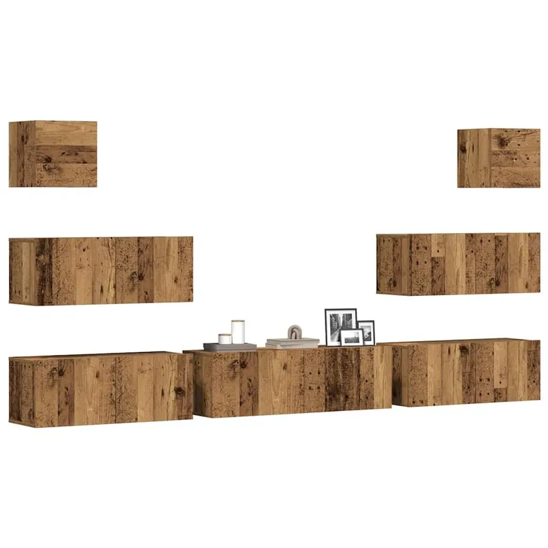7-tlg. TV-Schrank-Set Wandmontage Altholz-Optik derivato del legno