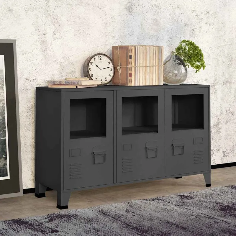 Industrial Sideboard antracite 105x35x62 cm metallo e vetro