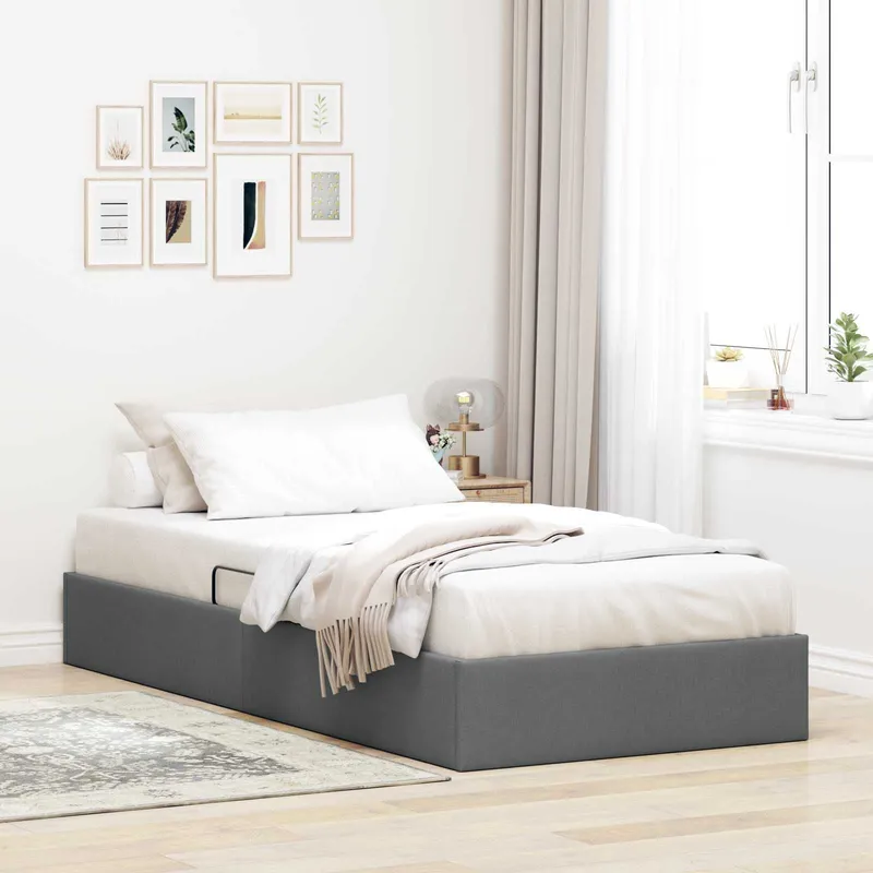 Cadre de lit ottoman Gris foncé 100 x 200 cm tissu