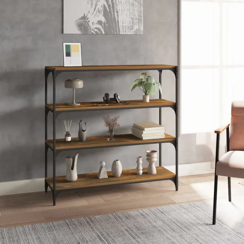 Büchershelf smoked oak 100x33x100 cm engineered wood and steel