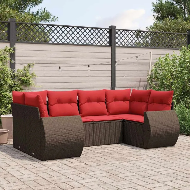 6-teiliges Gartensofa-Set mit Kissen, braun, Polyrattan