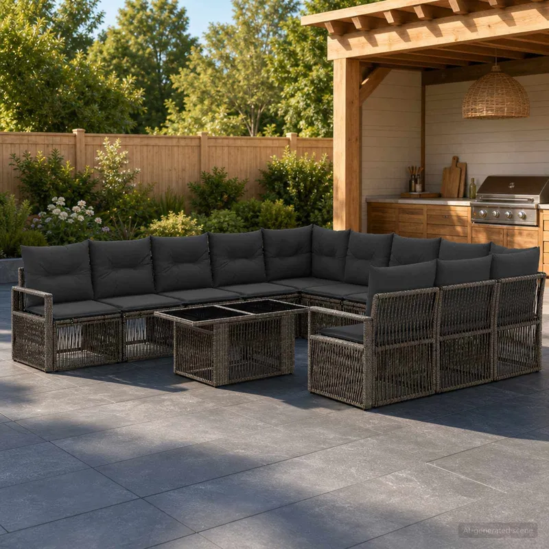 Gartensofa-set 12 stk. Grau und Dunkelgrau Poly-Rattan