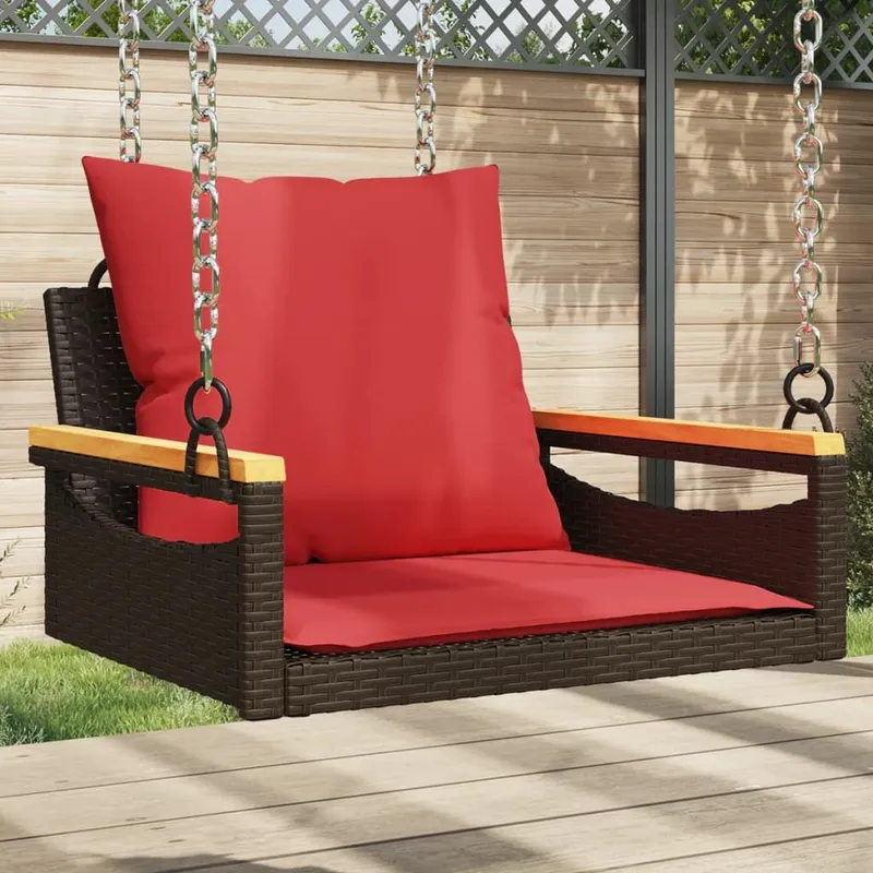 Poltrona Sospesa con Cuscino Marrone 63x62x40 cm Poly Rattan
