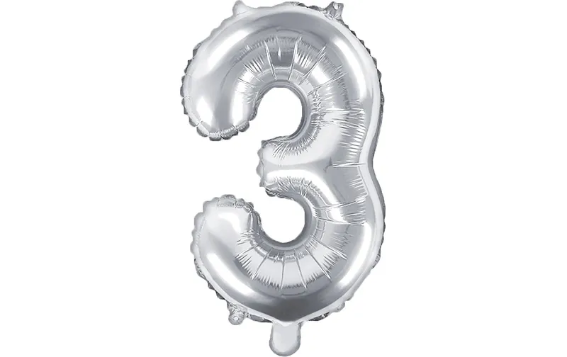 Partydeco Folienballon Zahl 3 klein 35 cm, silber, 1 pièces