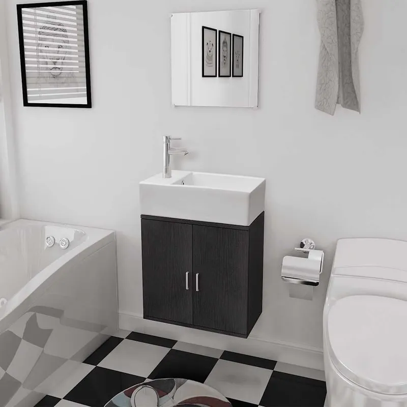 Set di mobili da bagno 3 pezzi con lavabo, Nero