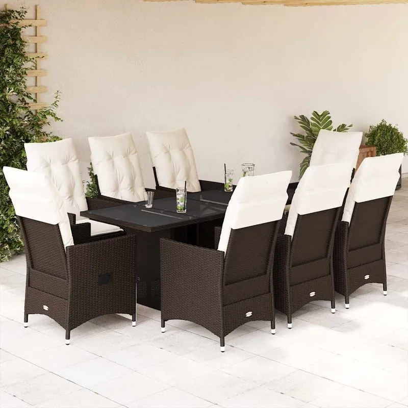 9-tlg. Garten-Essgruppe mit Kissen marrone Poly Rattan