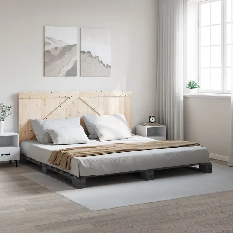 Massivholzbett mit Kopfteil grigio 200x200 cm Kiefer